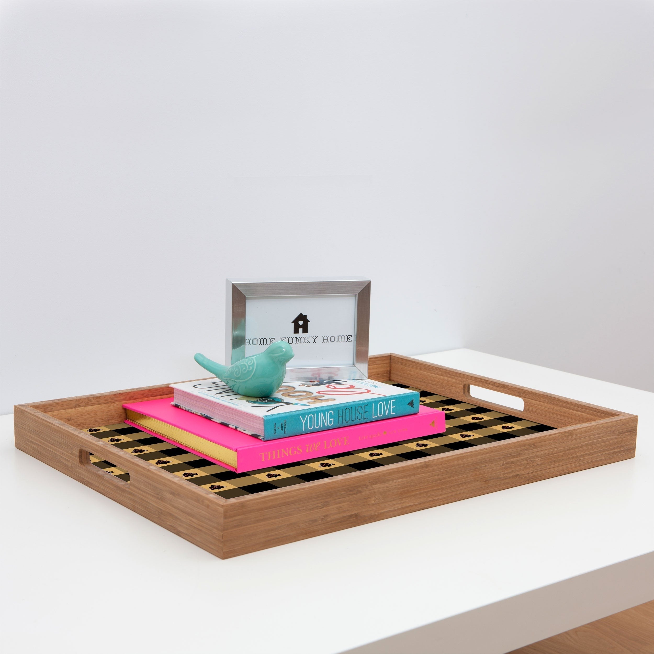 Design by Spark Black Gold Tree Tree Gingham Rectangular Tray