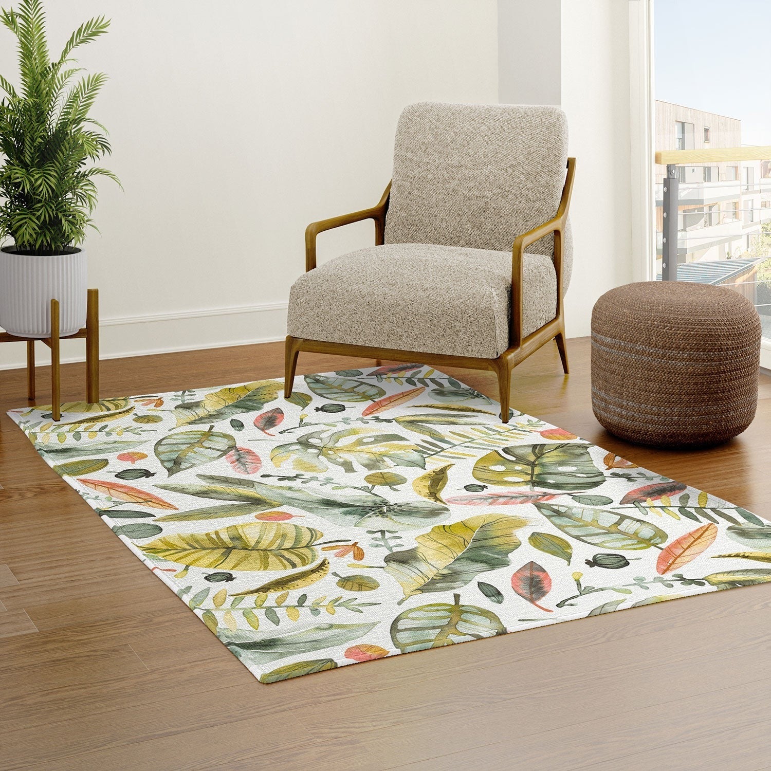 Ninola Design Botanic Retreat Tropical Jungle Leaves Botanical Green Orange Area Rug