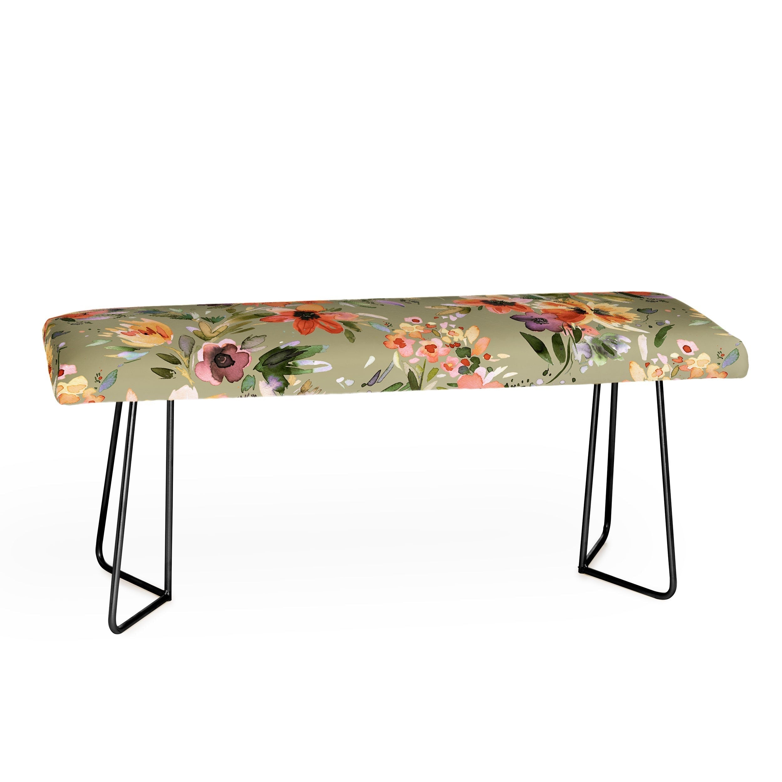 Ninola Design Botanic Retreat Painterly Tropical Flowers Sage Green Bench