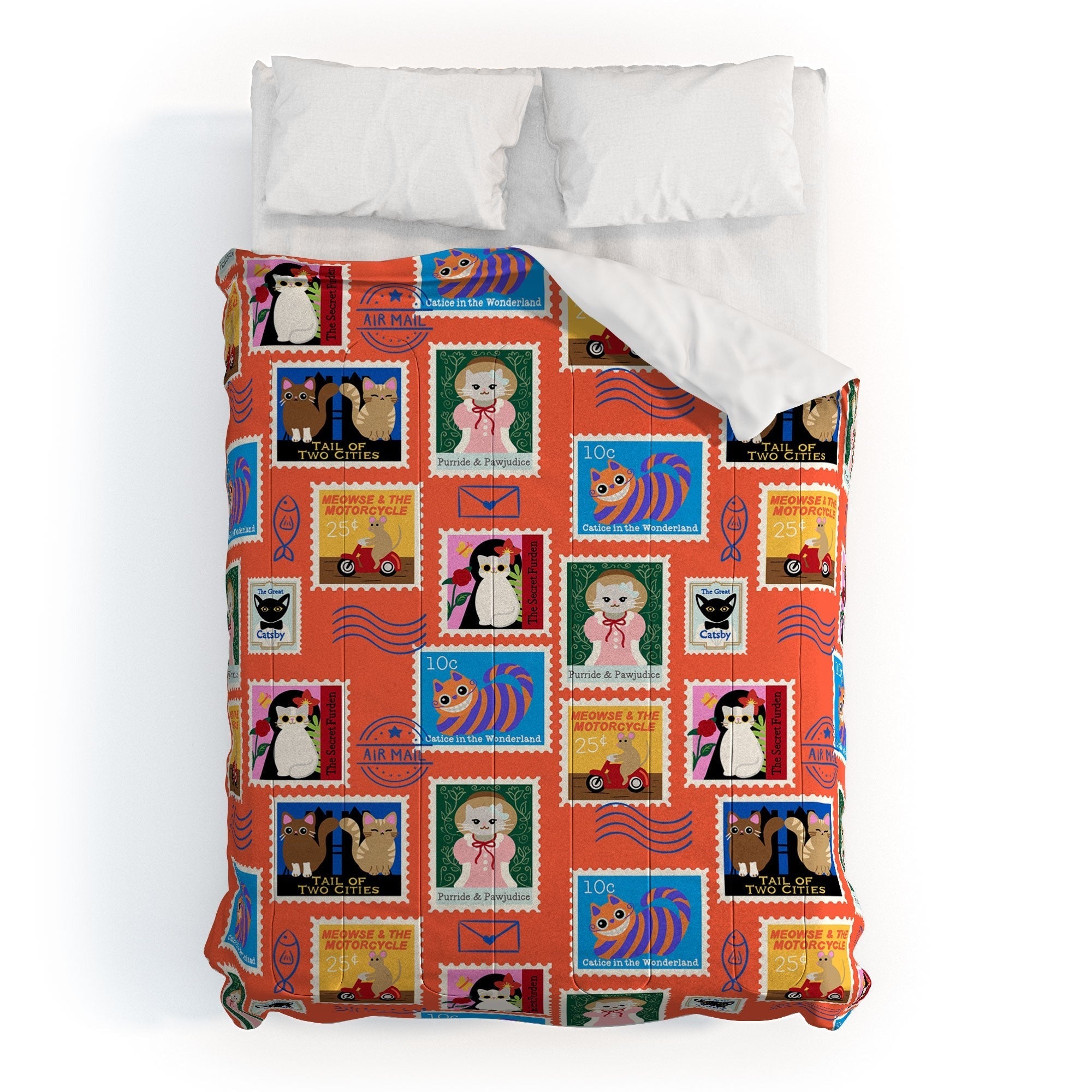 Design by Spark Classic Book Cat Stamps Comforter
