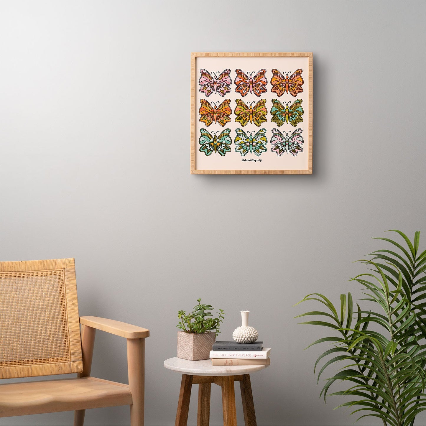 Doodle By Meg Rainbow Butterflies Framed Wall Art