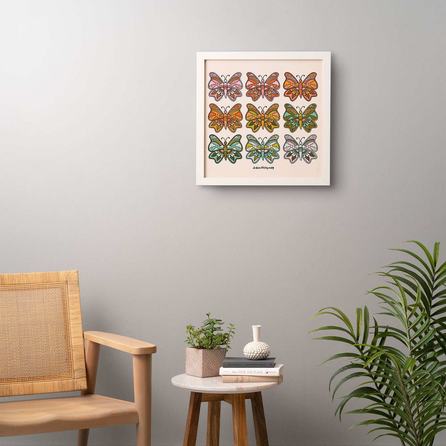 Doodle By Meg Rainbow Butterflies Framed Wall Art