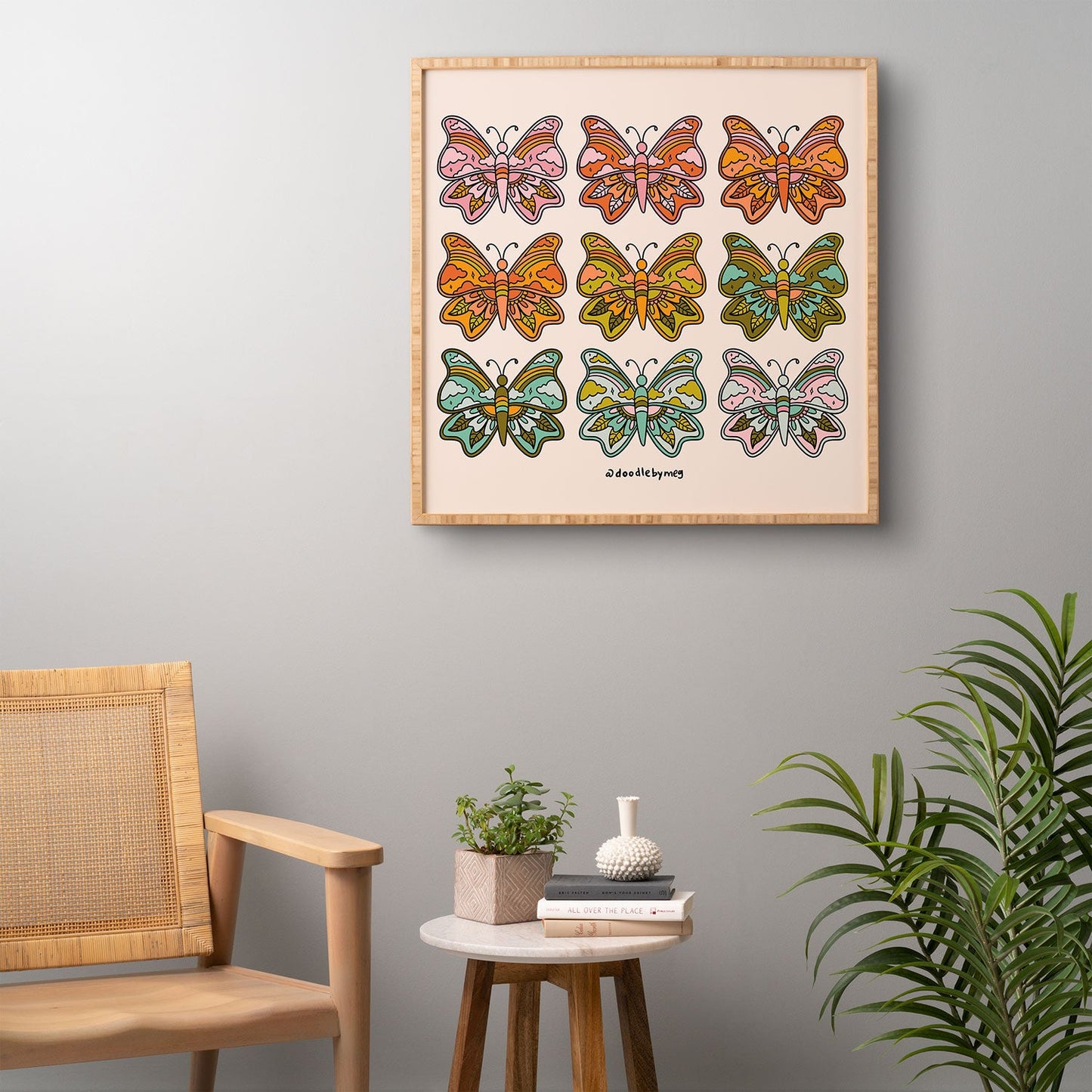 Doodle By Meg Rainbow Butterflies Framed Wall Art