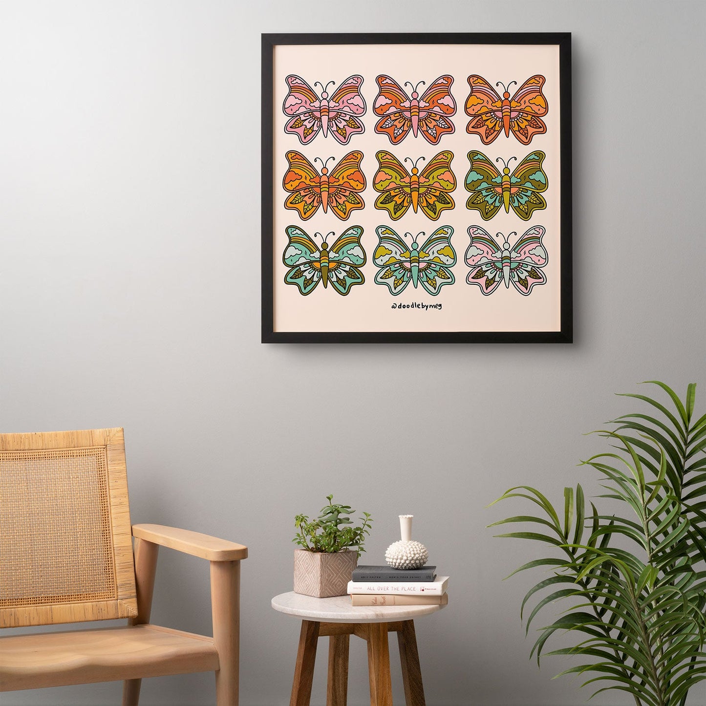 Doodle By Meg Rainbow Butterflies Framed Wall Art