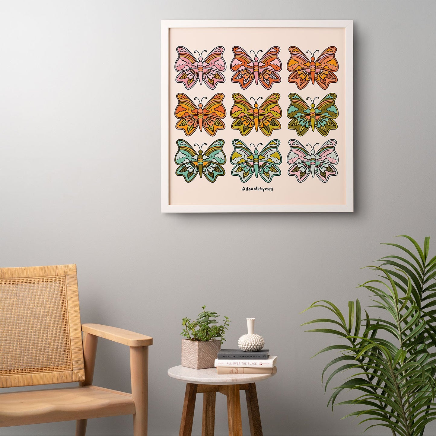Doodle By Meg Rainbow Butterflies Framed Wall Art