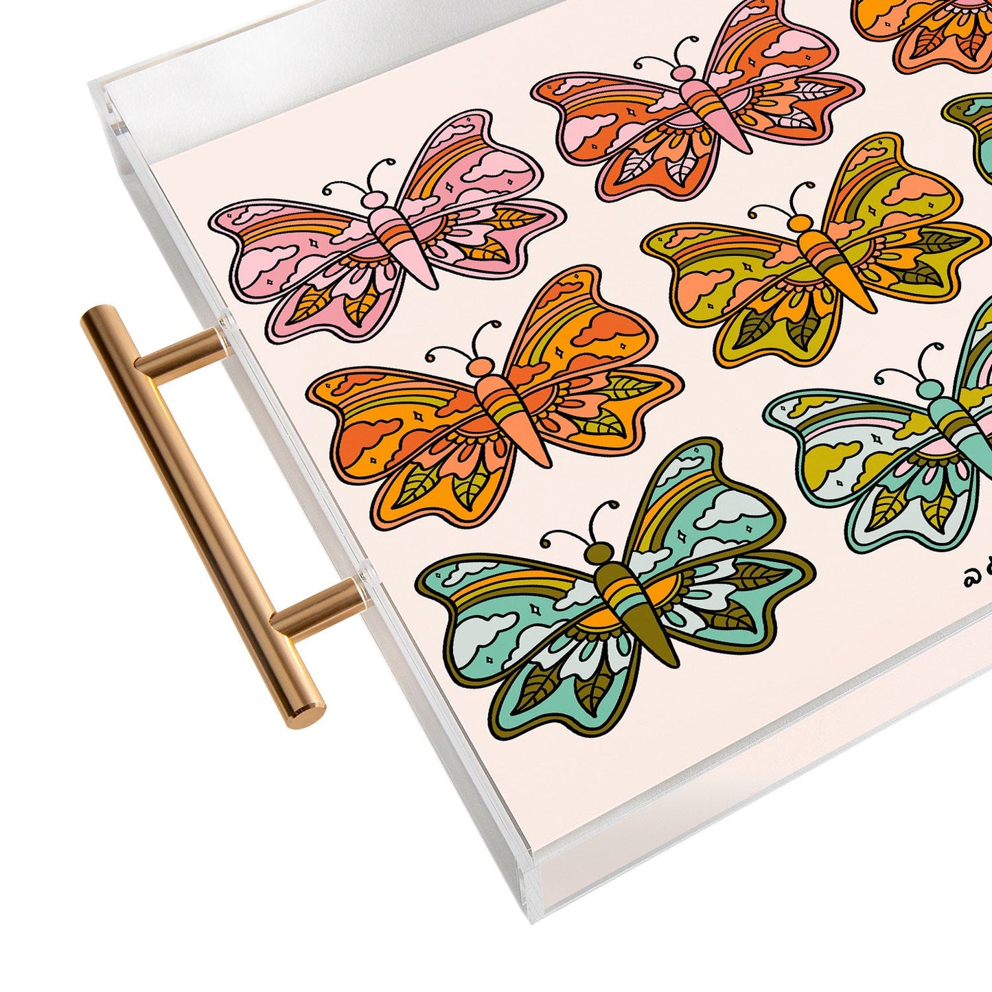 Doodle By Meg Rainbow Butterflies Acrylic Tray