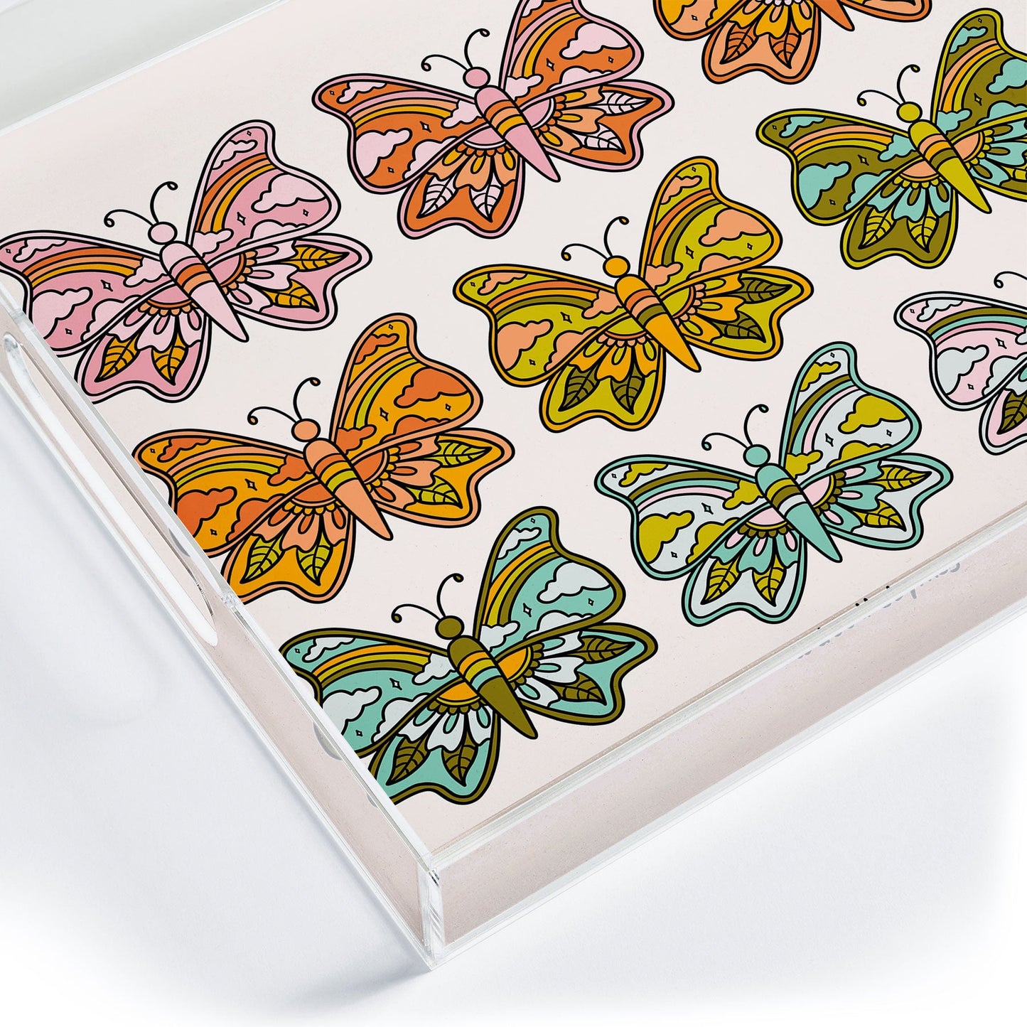 Doodle By Meg Rainbow Butterflies Acrylic Tray