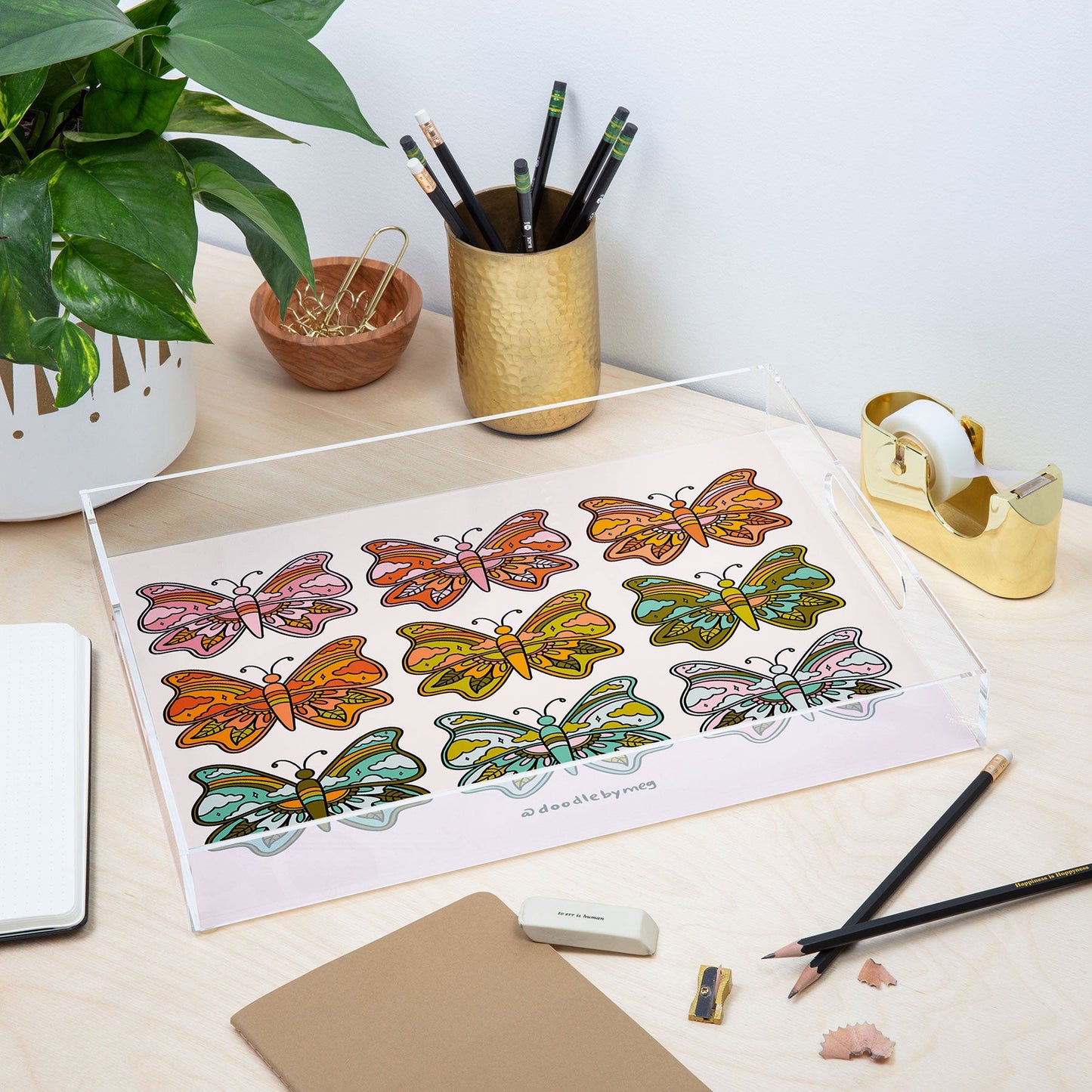 Doodle By Meg Rainbow Butterflies Acrylic Tray