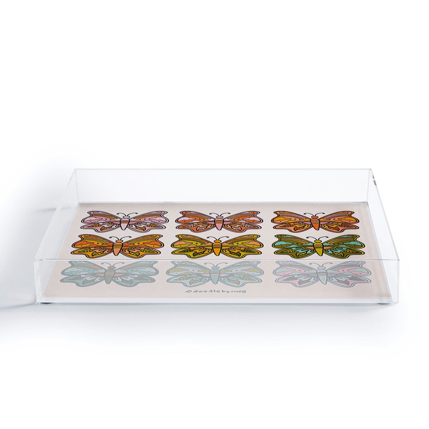 Doodle By Meg Rainbow Butterflies Acrylic Tray