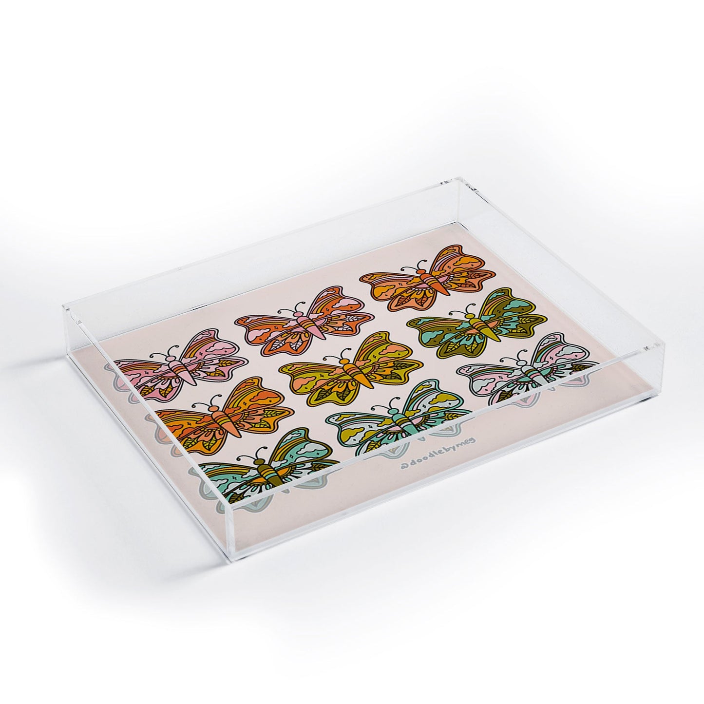 Doodle By Meg Rainbow Butterflies Acrylic Tray