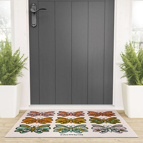 Doodle By Meg Rainbow Butterflies Welcome Mat