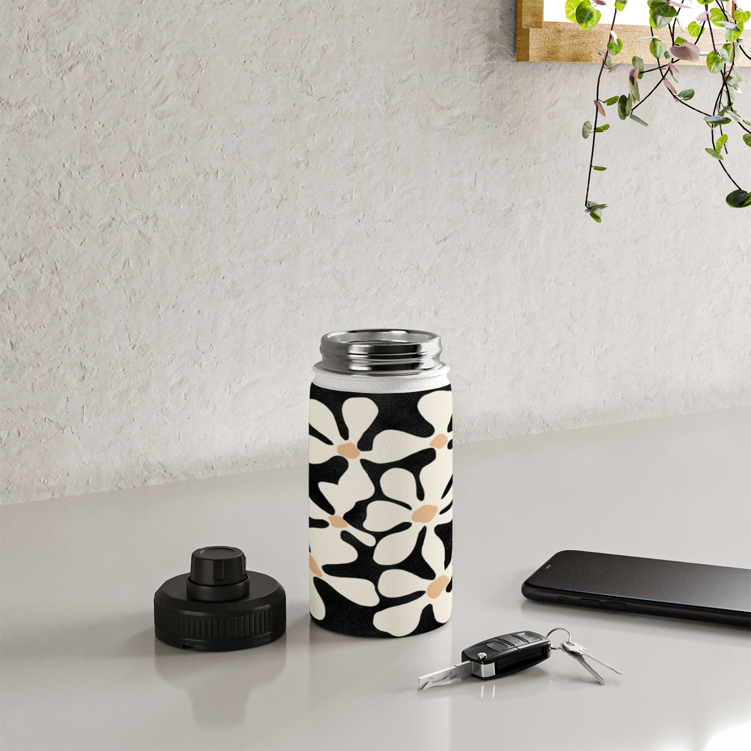 DorisciciArt Midnight Bohemian Floral Water Bottle