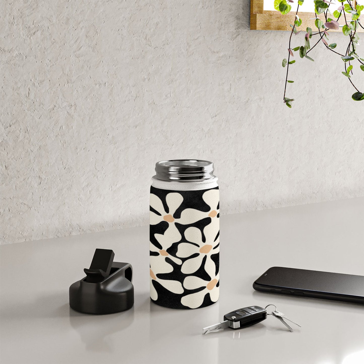 DorisciciArt Midnight Bohemian Floral Water Bottle