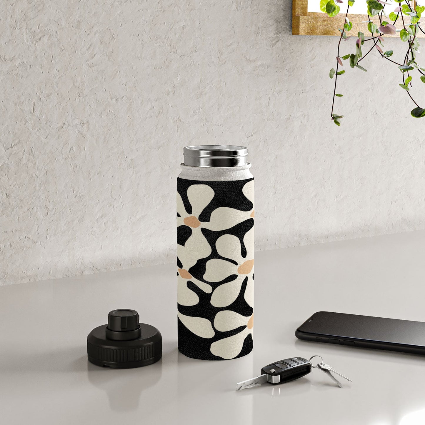 DorisciciArt Midnight Bohemian Floral Water Bottle