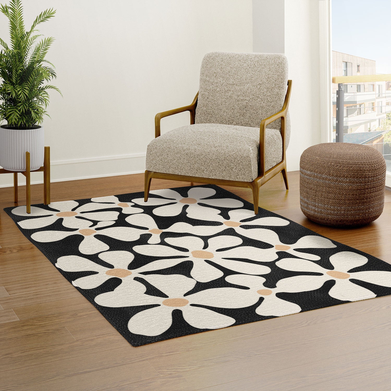 DorisciciArt Midnight Bohemian Floral Area Rug