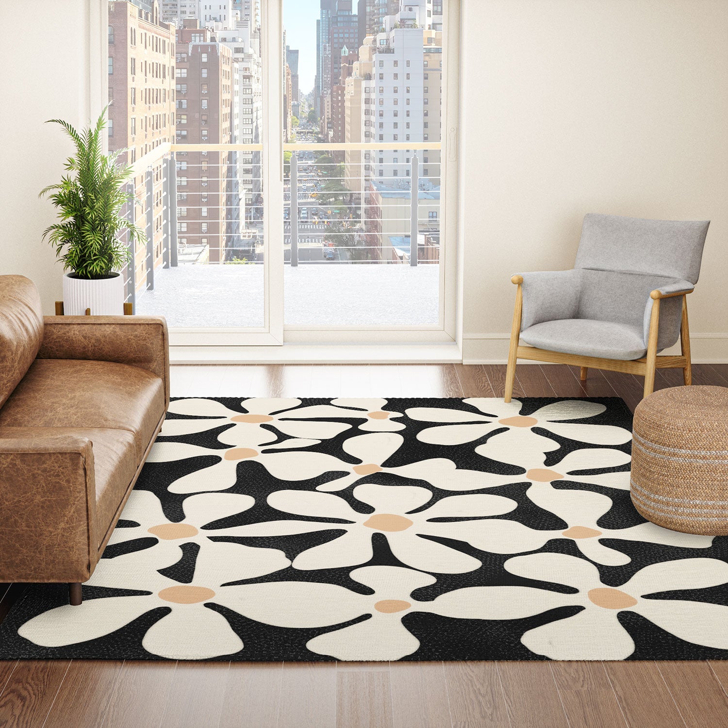 DorisciciArt Midnight Bohemian Floral Area Rug