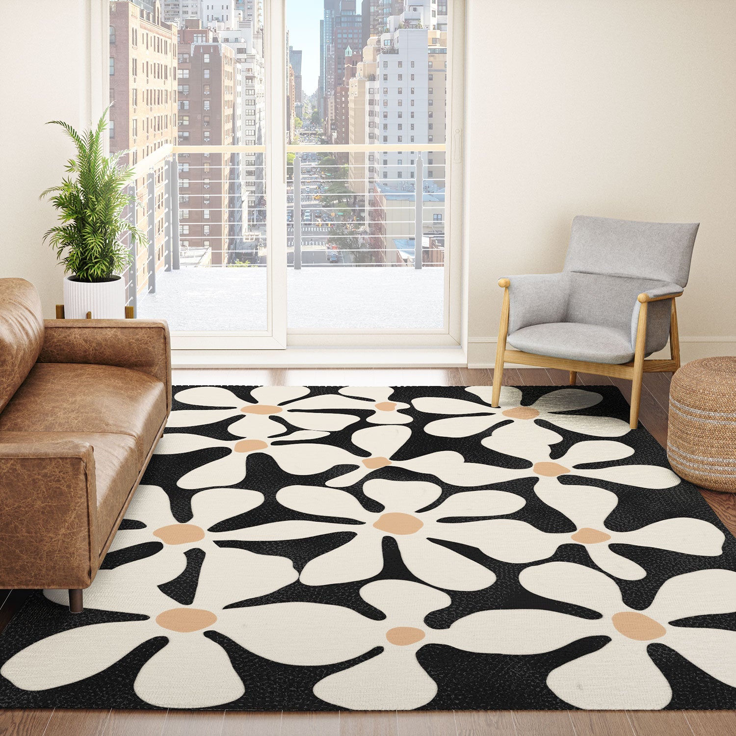 DorisciciArt Midnight Bohemian Floral Area Rug