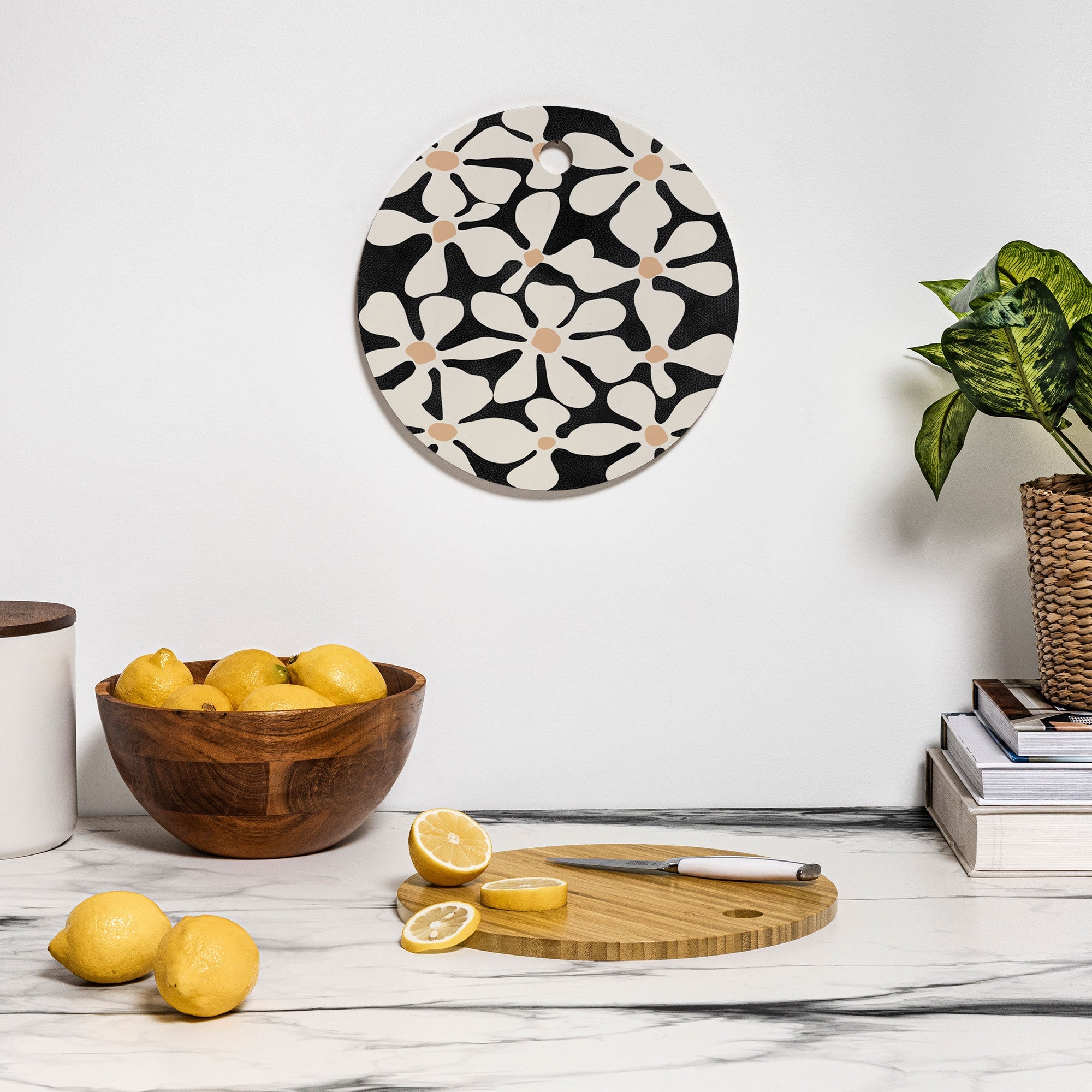 DorisciciArt Midnight Bohemian Floral Cutting Board Round