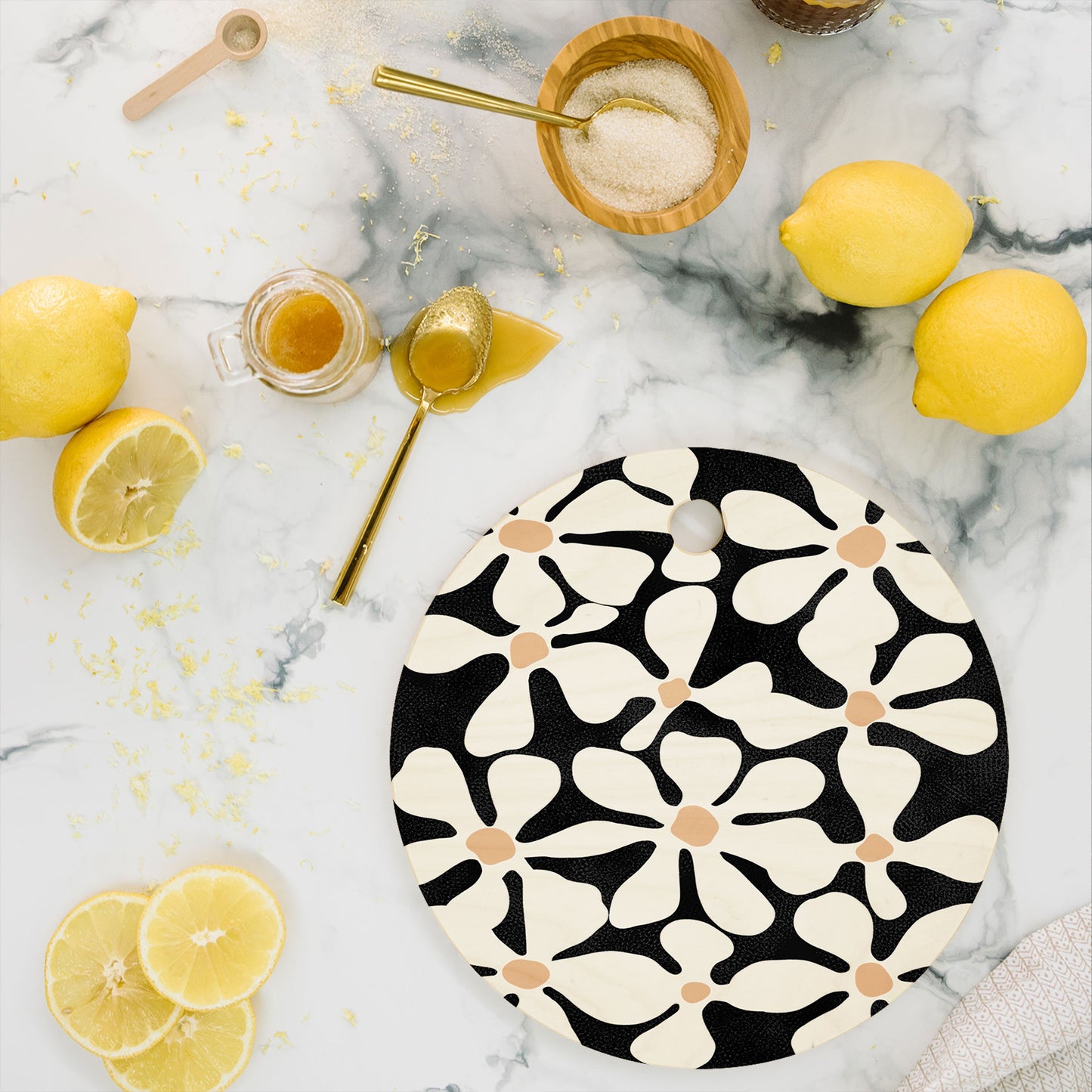 DorisciciArt Midnight Bohemian Floral Cutting Board Round