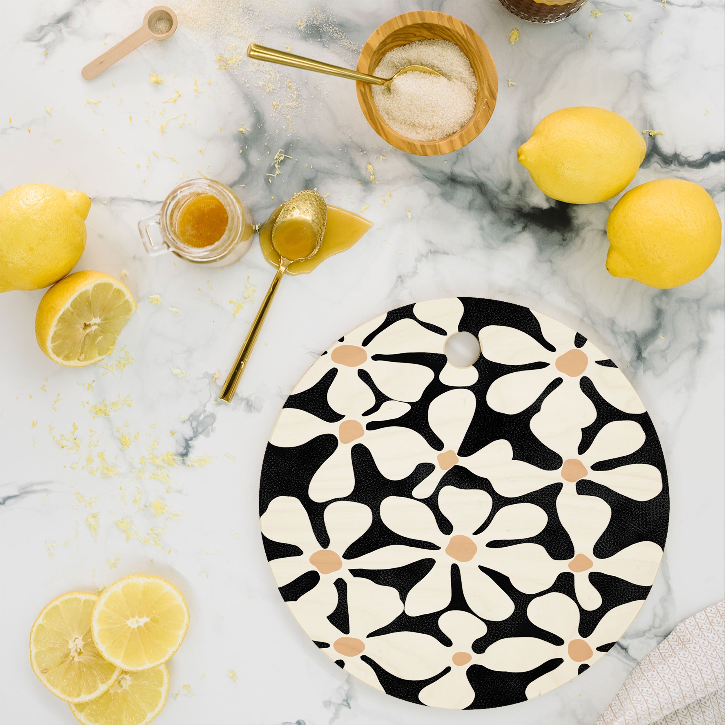 DorisciciArt Midnight Bohemian Floral Cutting Board Round