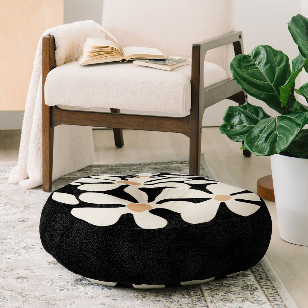 DorisciciArt Midnight Bohemian Floral Floor Pillow Round