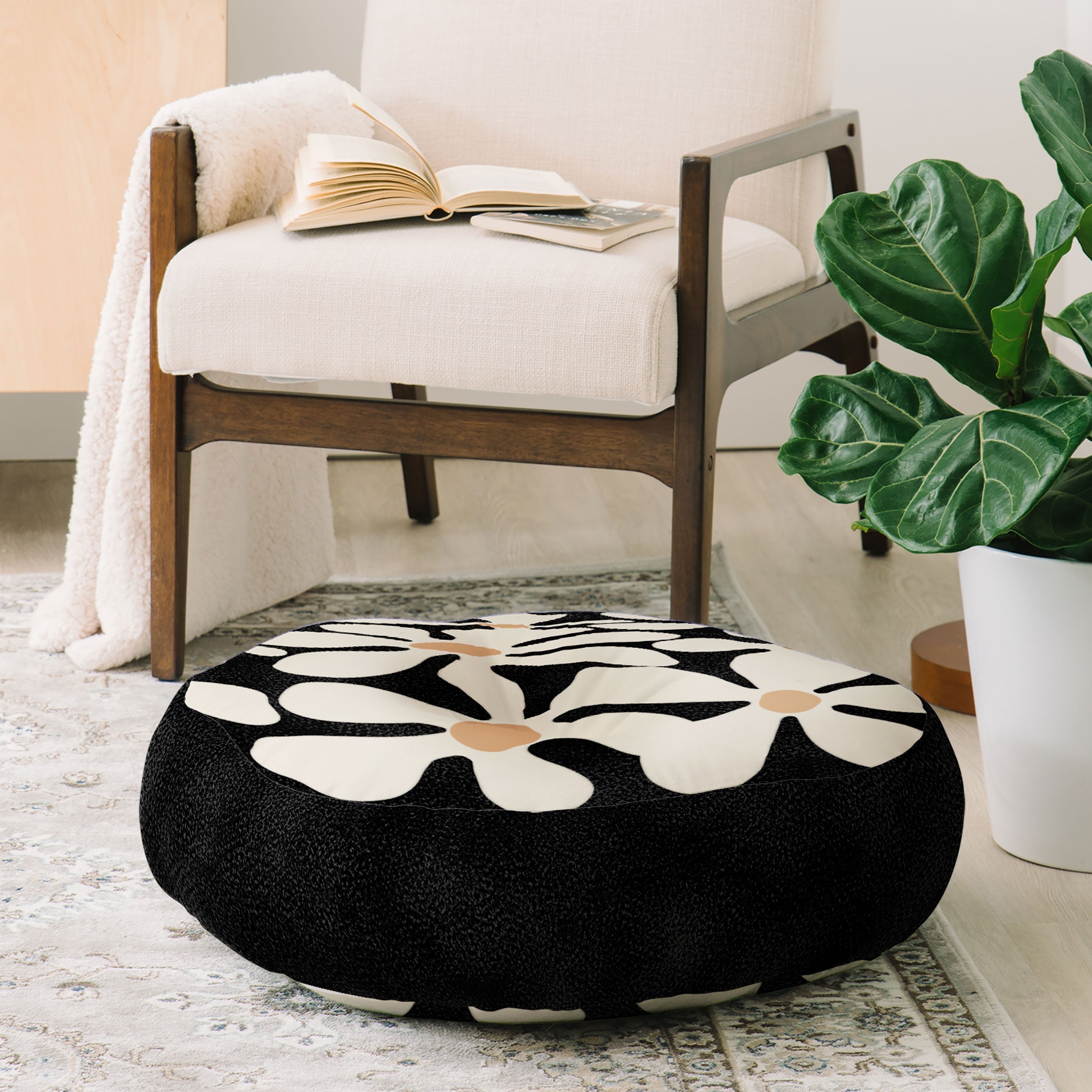 DorisciciArt Midnight Bohemian Floral Floor Pillow Round