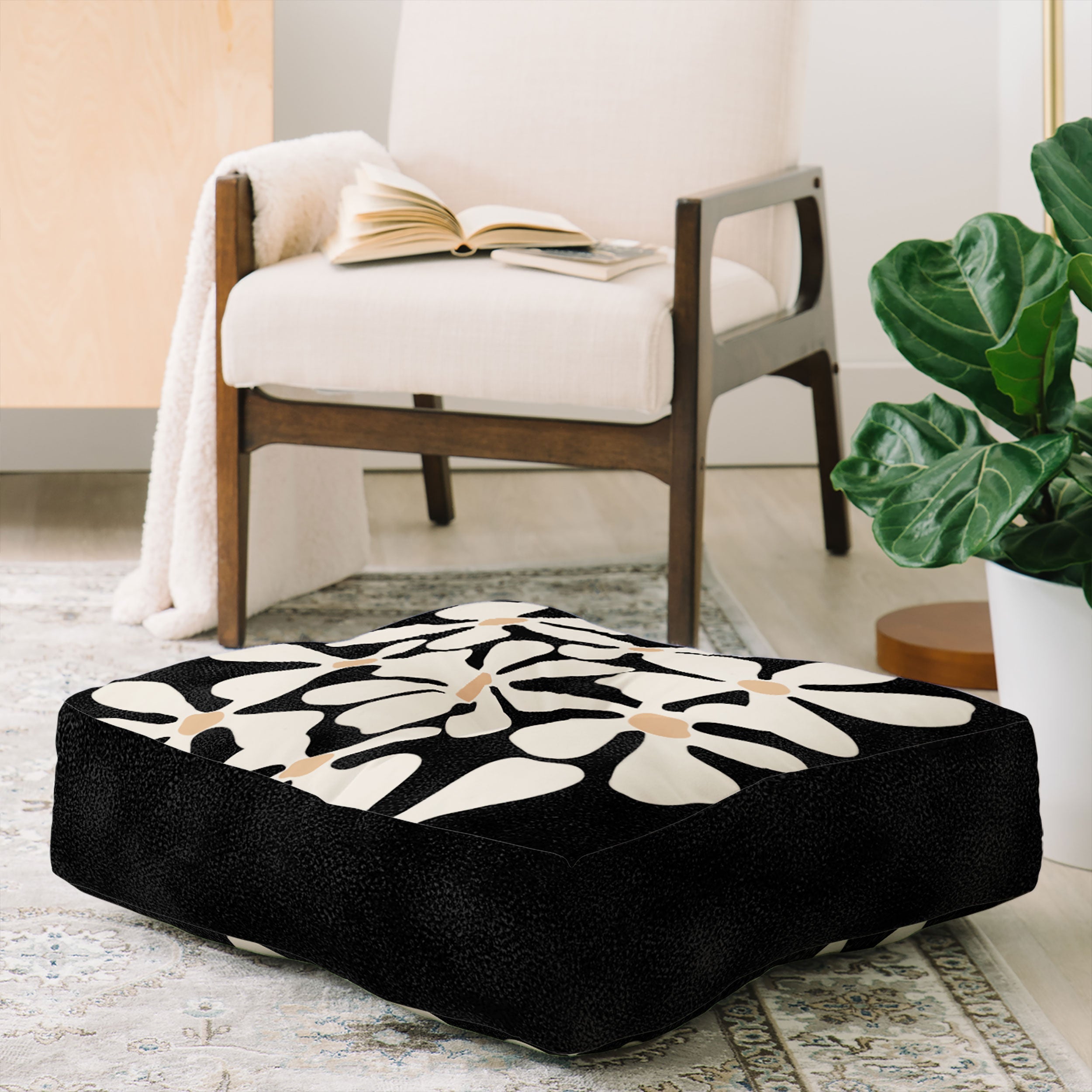 DorisciciArt Midnight Bohemian Floral Floor Pillow Square