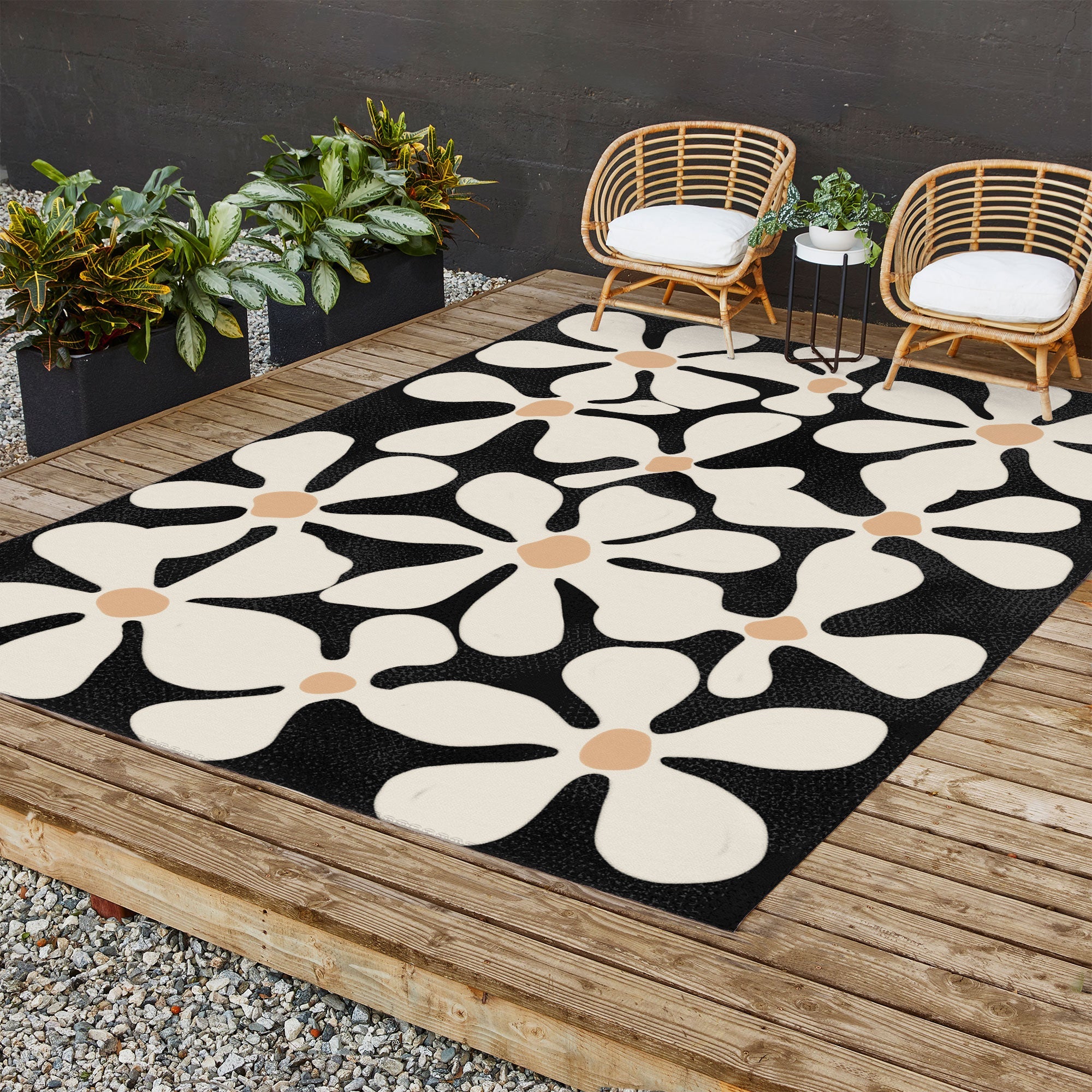 DorisciciArt Midnight Bohemian Floral Outdoor Rug