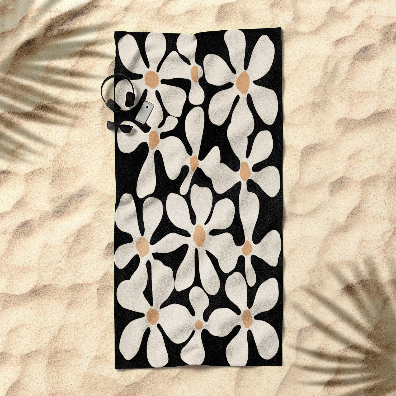 DorisciciArt Midnight Bohemian Floral Beach Towel