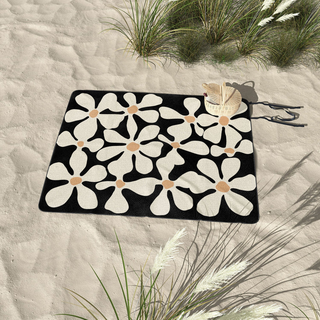DorisciciArt Midnight Bohemian Floral Picnic Blanket