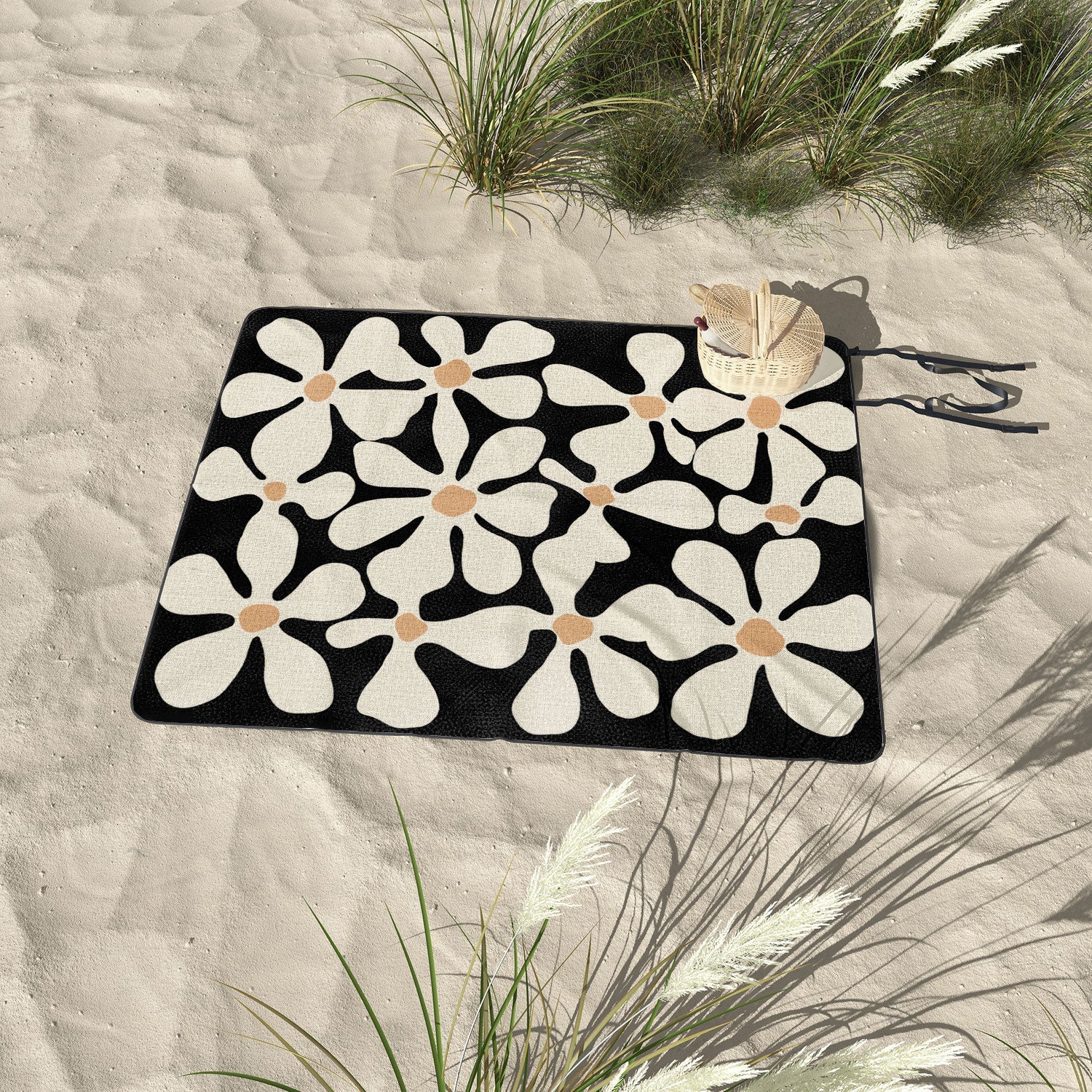 DorisciciArt Midnight Bohemian Floral Picnic Blanket