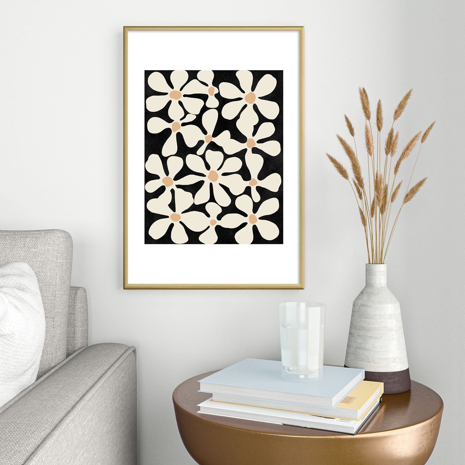 DorisciciArt Midnight Bohemian Floral Metal Framed Art Print