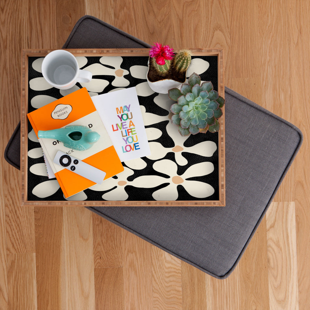 DorisciciArt Midnight Bohemian Floral Rectangular Tray