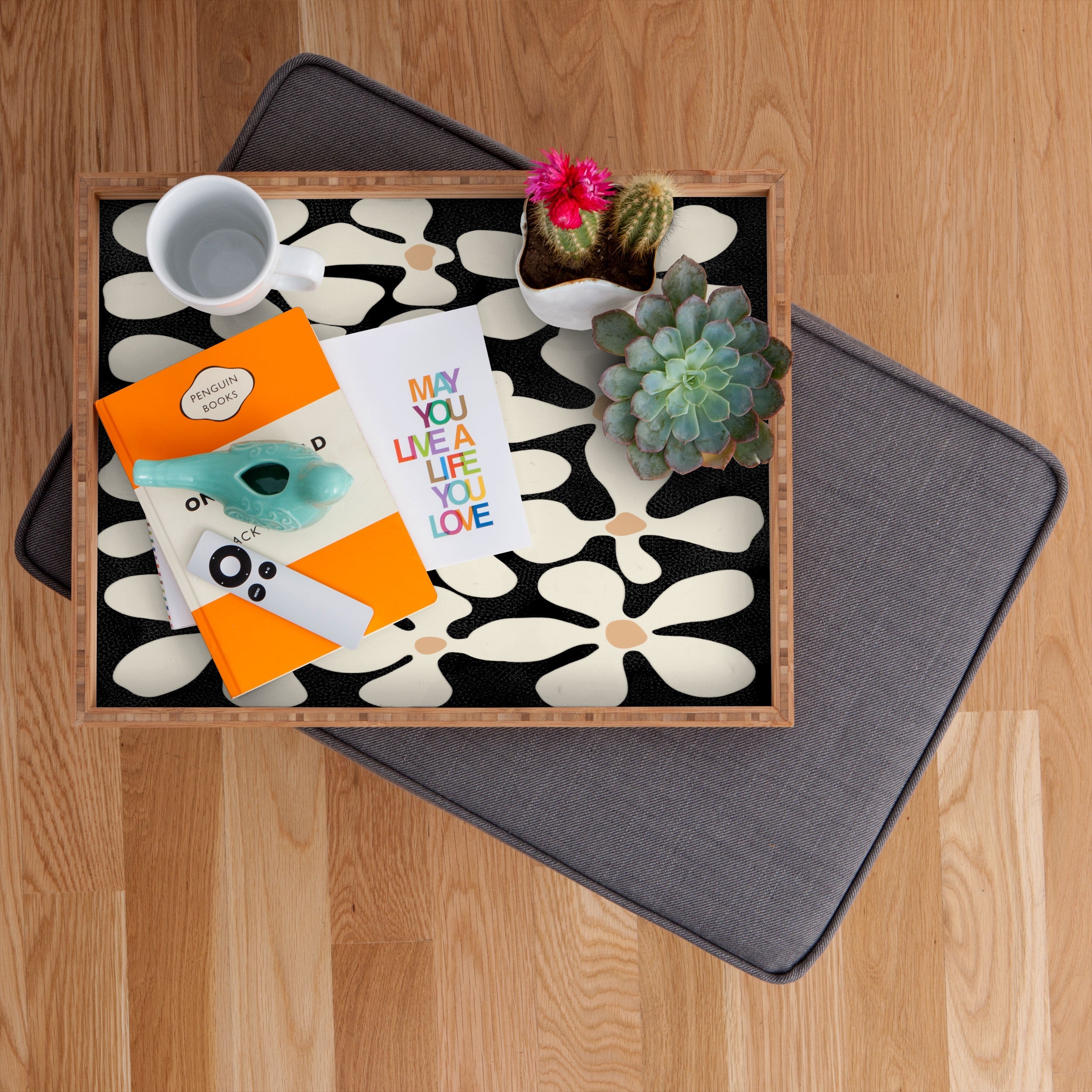 DorisciciArt Midnight Bohemian Floral Rectangular Tray