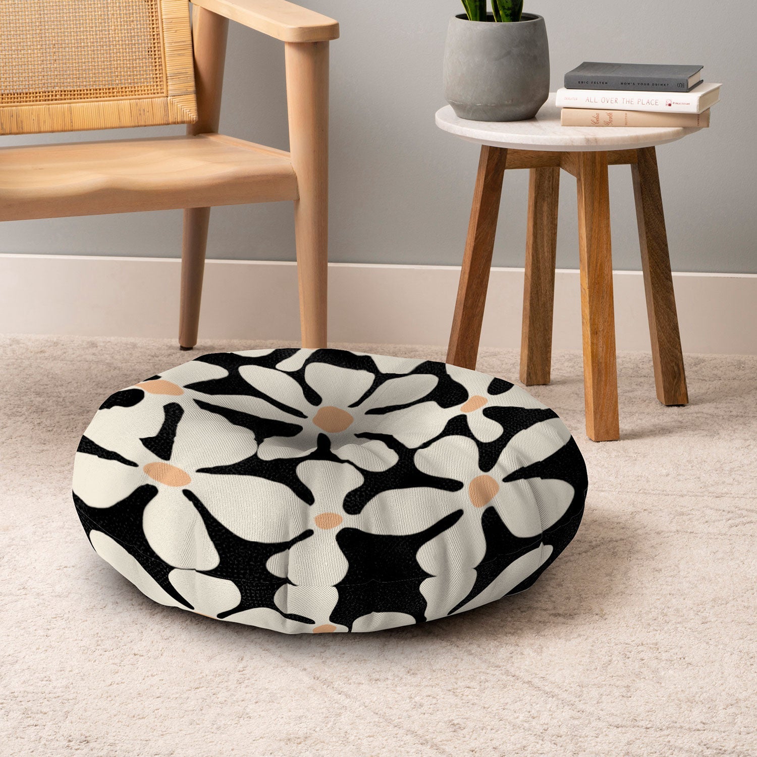DorisciciArt Midnight Bohemian Floral Floor Pillow Round