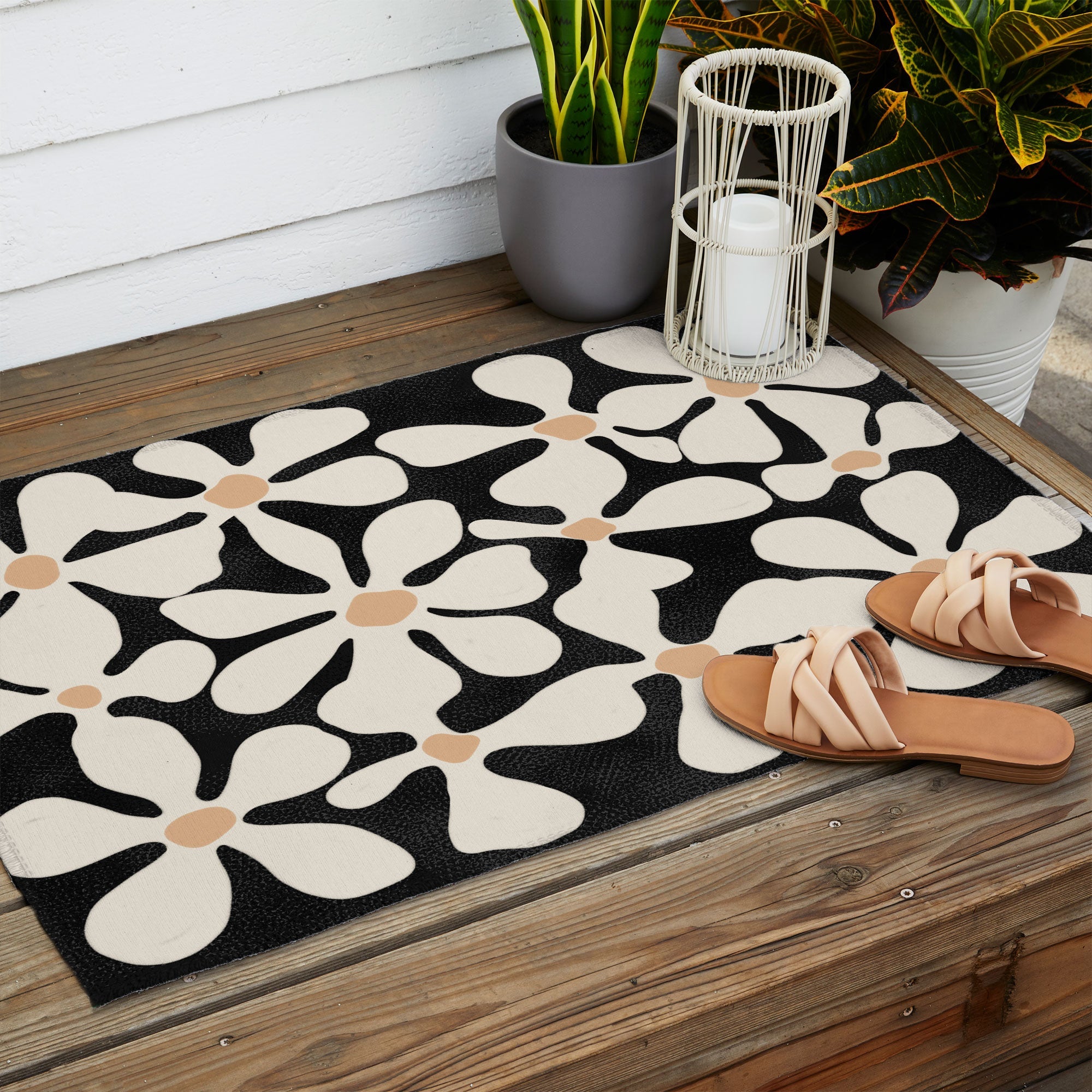 DorisciciArt Midnight Bohemian Floral Outdoor Rug
