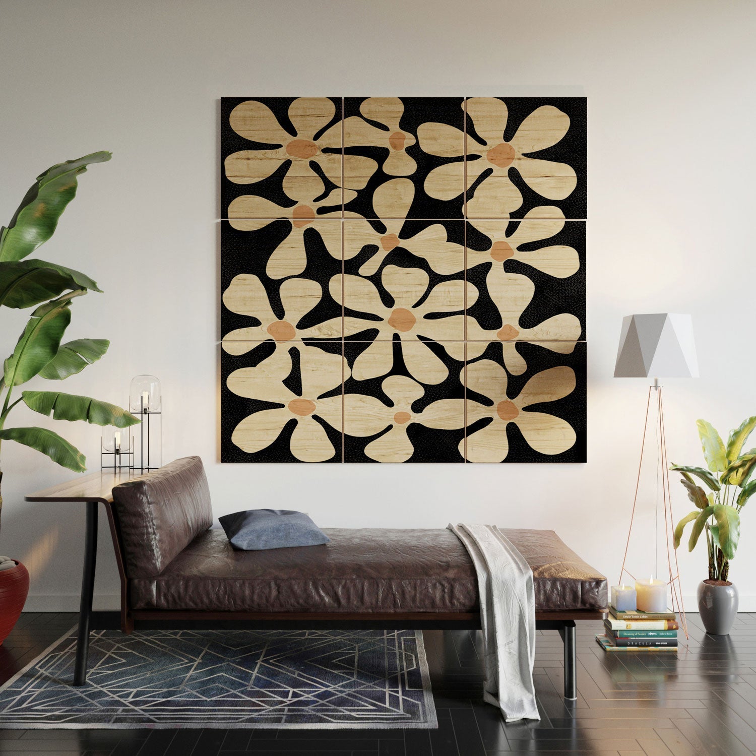 DorisciciArt Midnight Bohemian Floral Wood Wall Mural