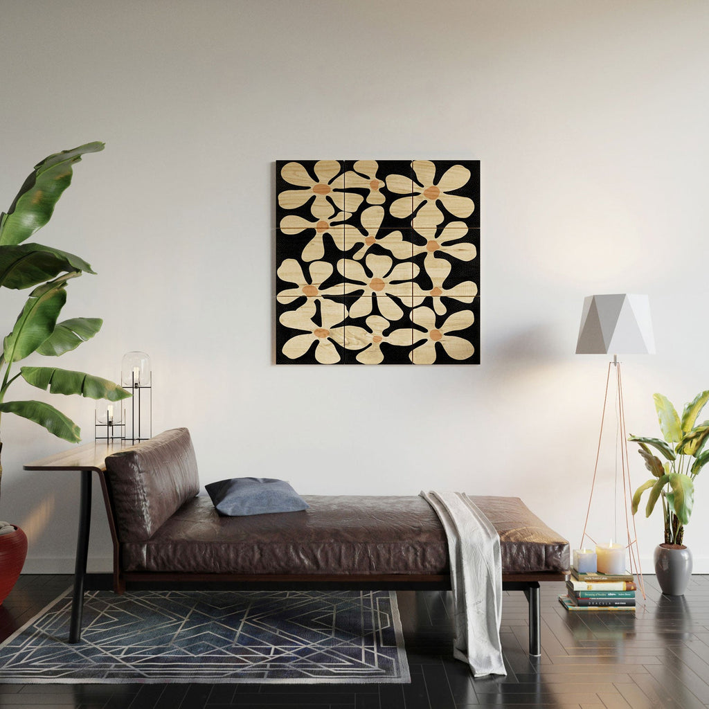 DorisciciArt Midnight Bohemian Floral Wood Wall Mural