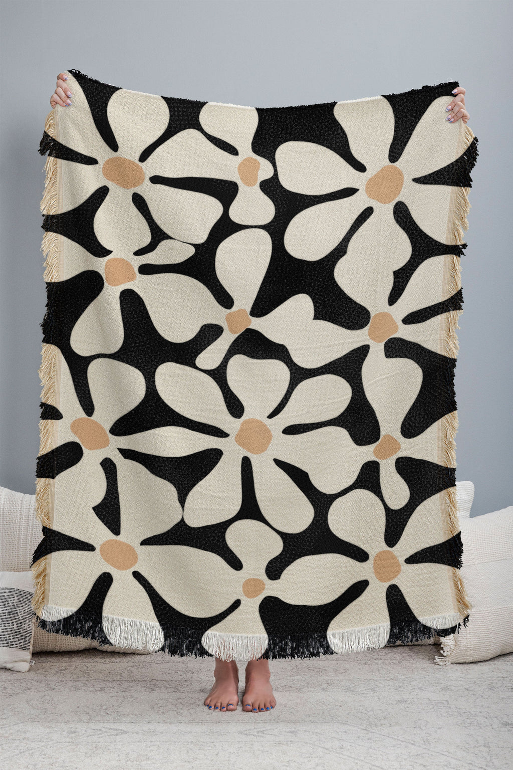 DorisciciArt Midnight Bohemian Floral Throw Blanket