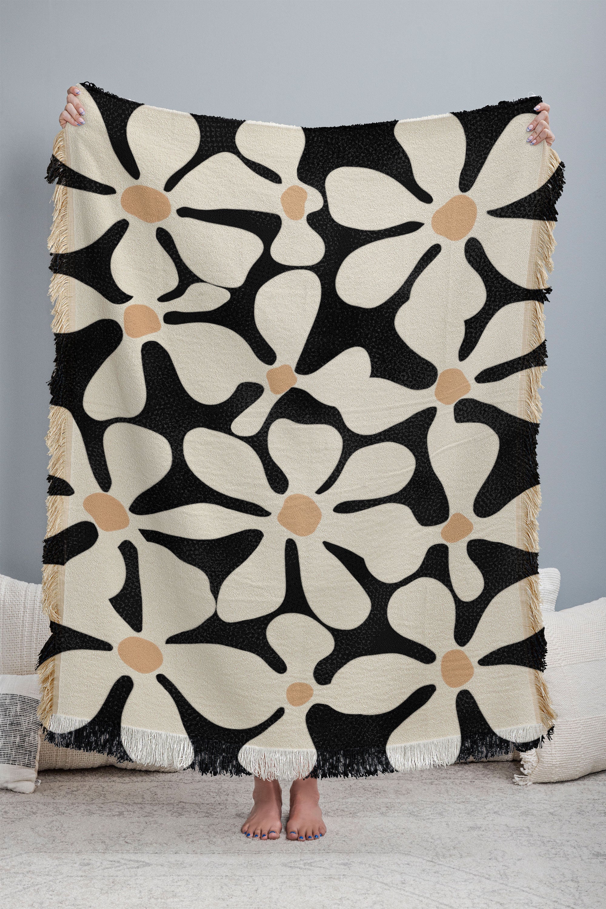 DorisciciArt Midnight Bohemian Floral Throw Blanket