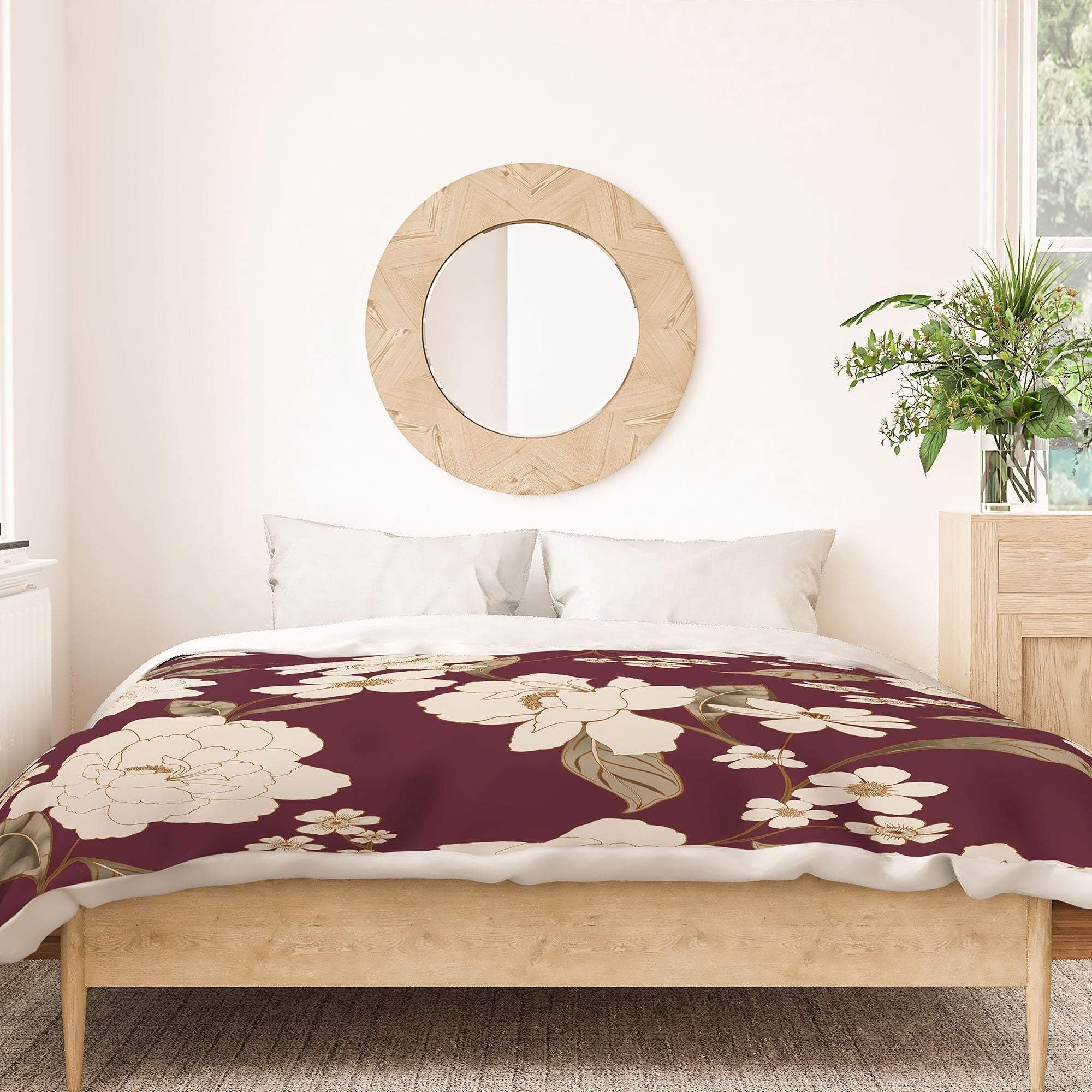 Gabriela Fuente Burgundy Floral Roberta Duvet Cover
