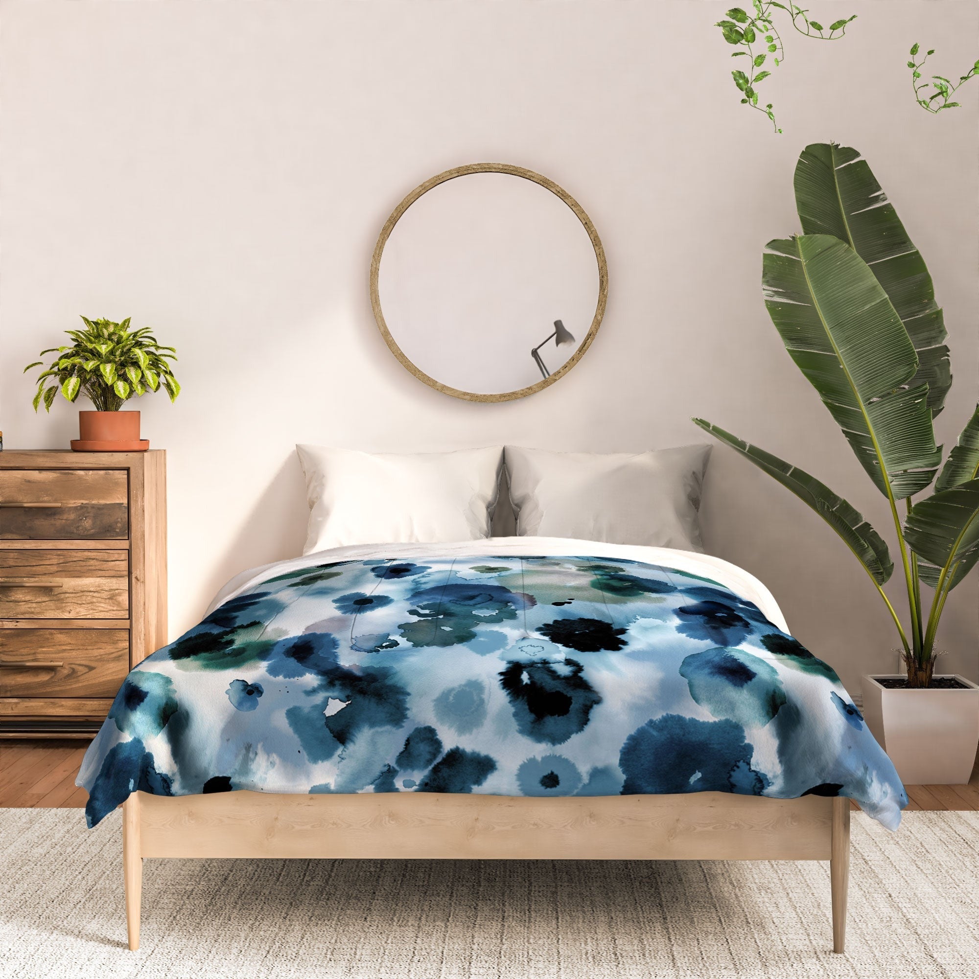 Ninola Design Botanic Retreat Ombre Abstract Watercolor Flowers Blue Navy Comforter