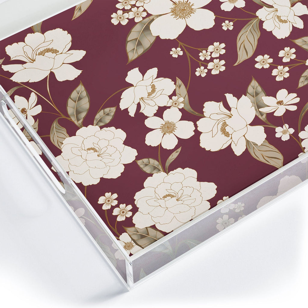 Gabriela Fuente Burgundy Floral Roberta Acrylic Tray