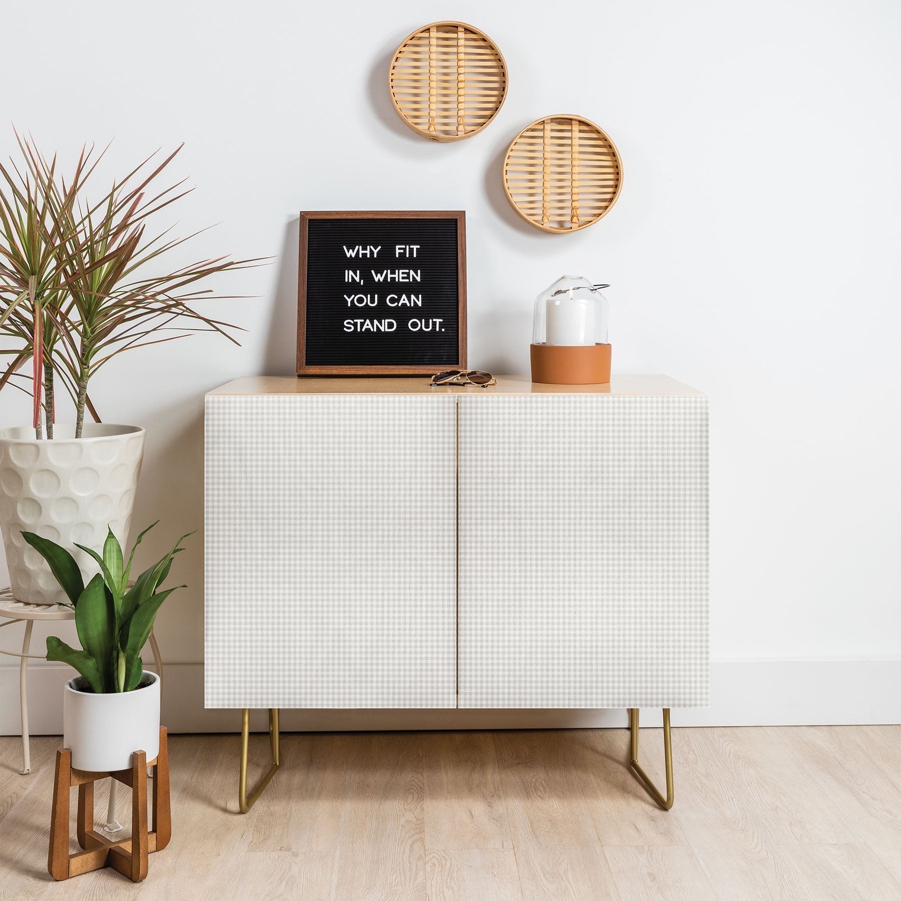 Colour Poems Gingham Plaid Pattern Cloud White Credenza