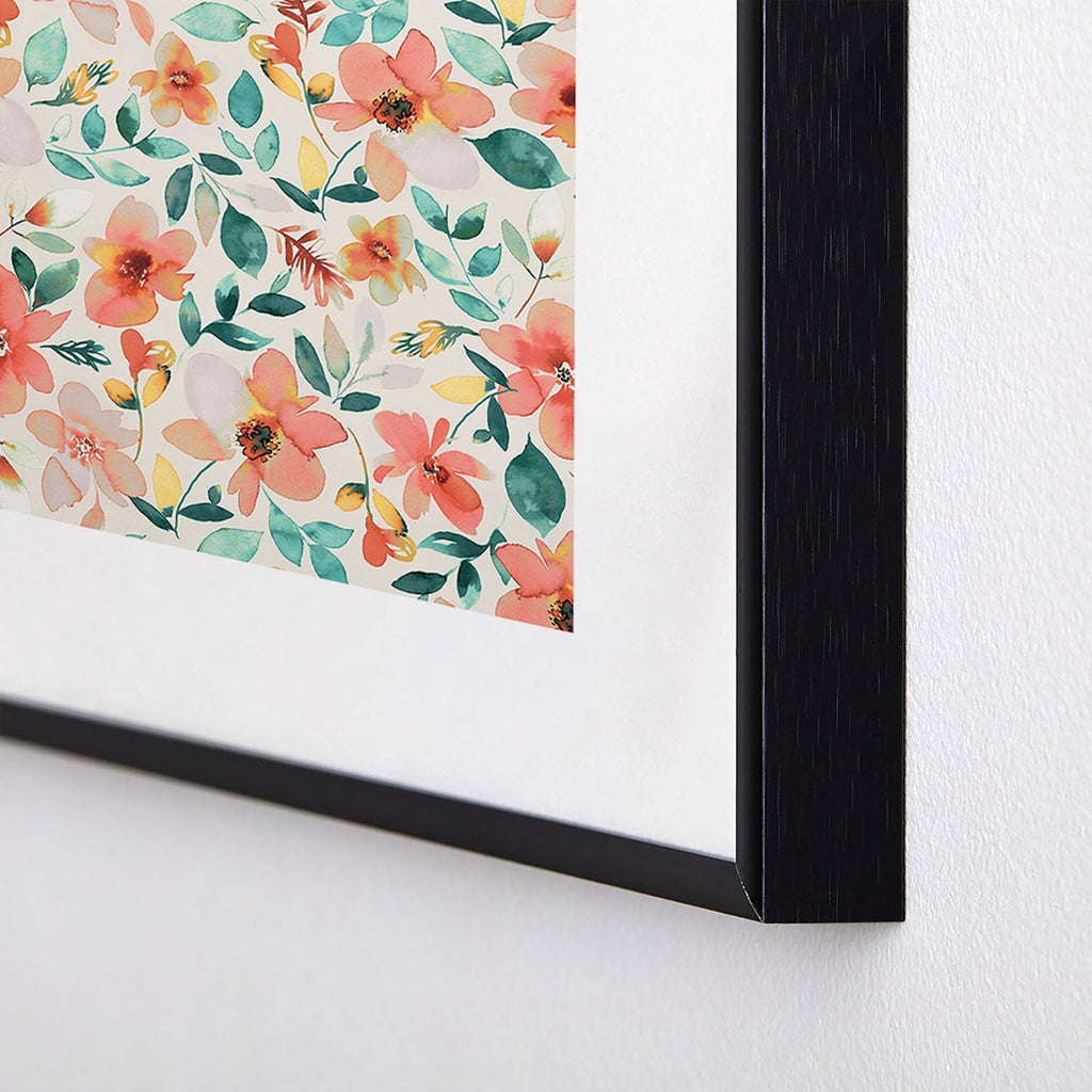 Ninola Design Botanic Retreat Tropical Whimsical Flowers Coral Green Metal Framed Art Print