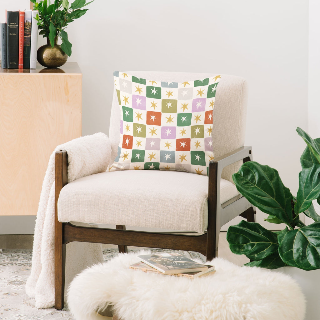 LouBruzzoni Retro Star Block Pattern Throw Pillow
