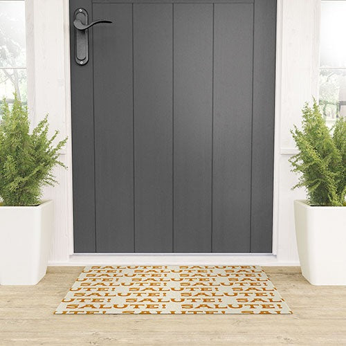 Jessica Molina Salute Gold Pattern on Cream Welcome Mat