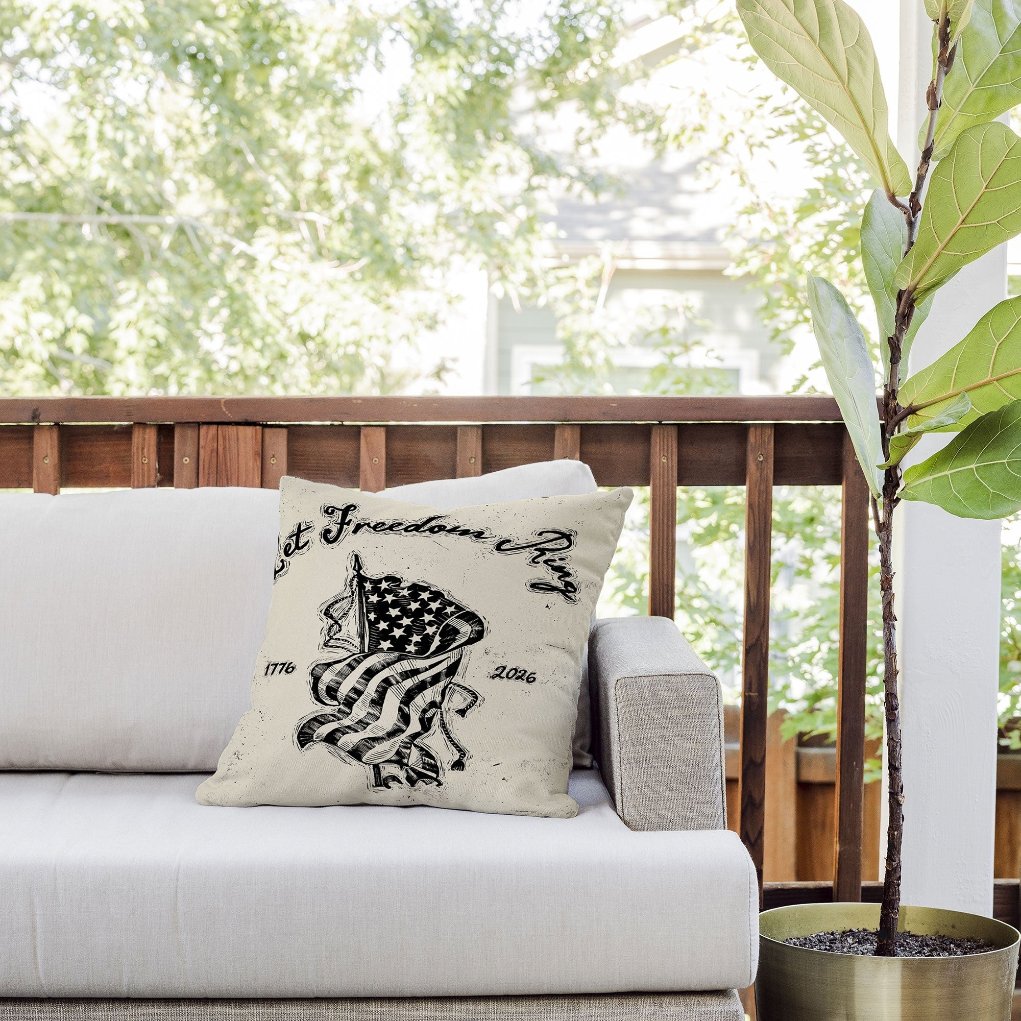 DENY Designs Let Freedom Ring Block Outdoor Throw Pillow