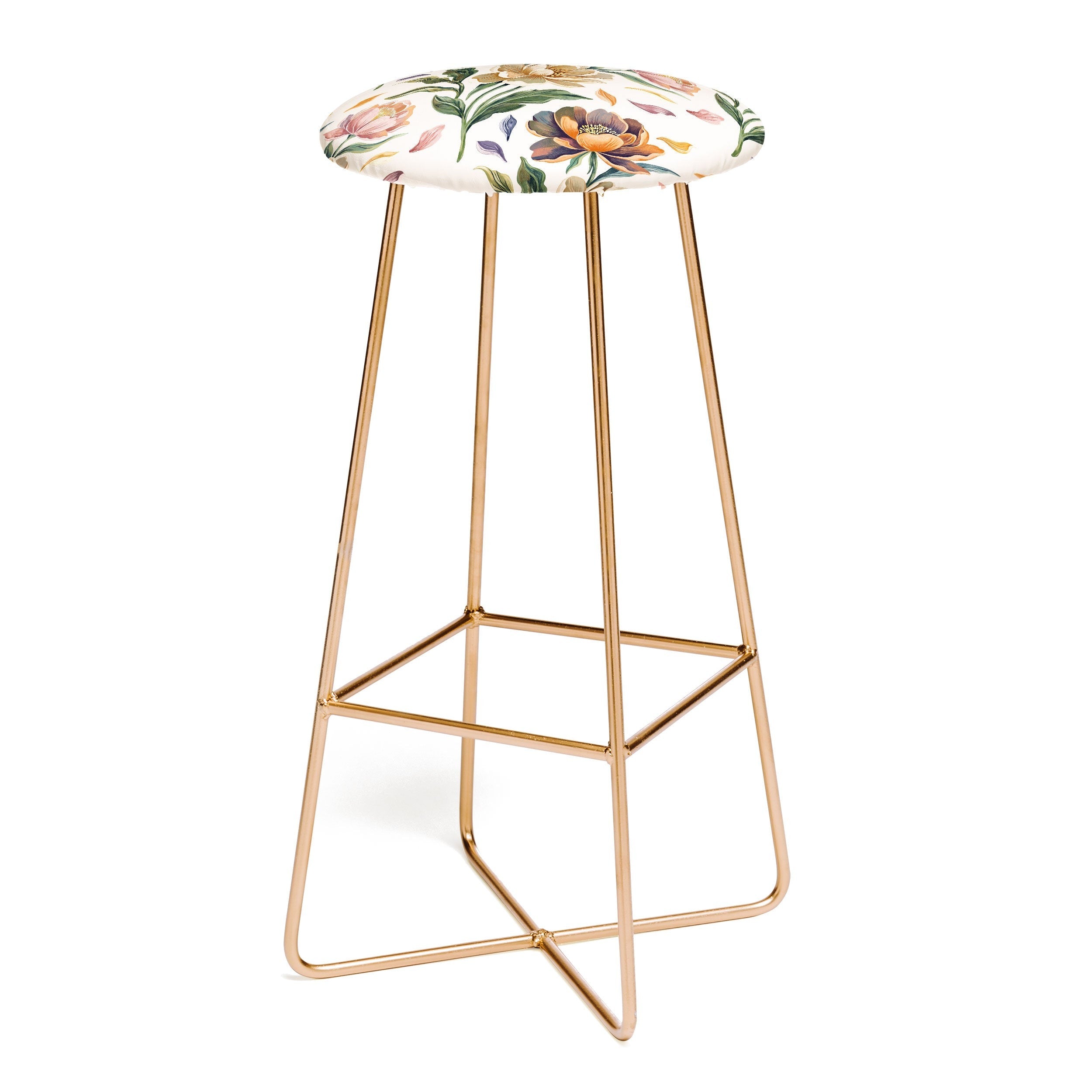 Marta Barragan Camarasa Hand Painted Peony Florals Bar Stool