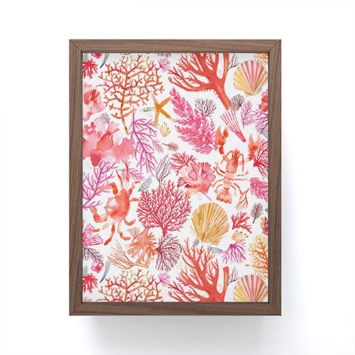 Ninola Design Botanic Retreat Coral Reef Crab Lobster Red Framed Mini Art Print
